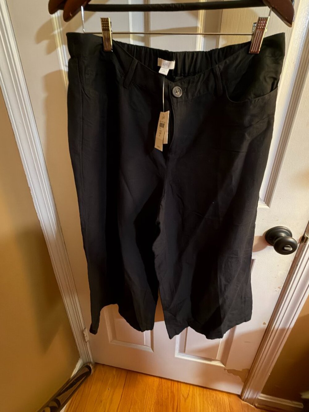 J. Jill Black Linen Blend Pants 16P NWT Button Waist Wide Leg